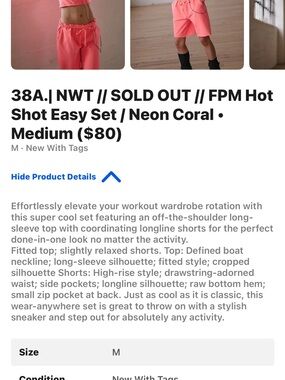 Free People Neon Coral Longline Athletic Shorts